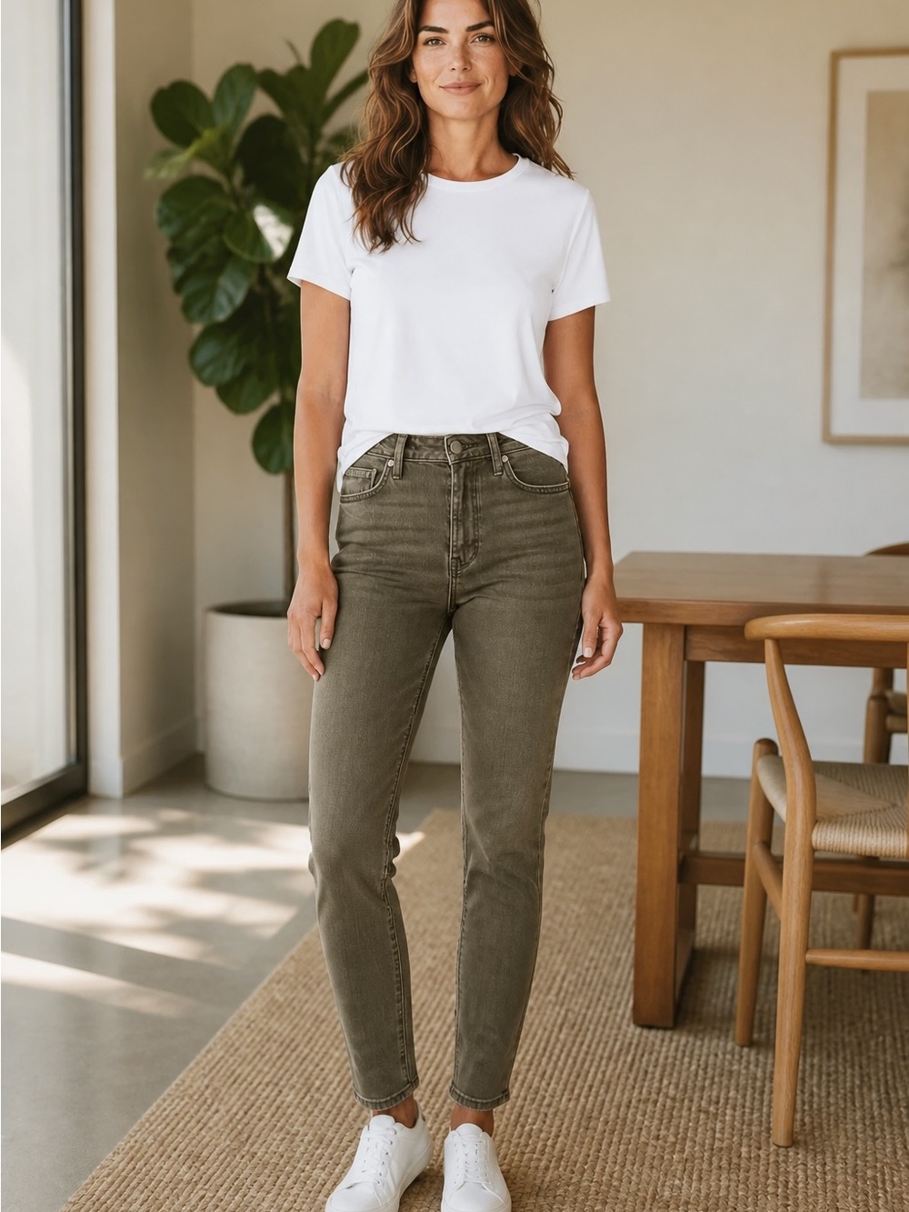 Classic High-Rise Straight Leg Jeans — Olive